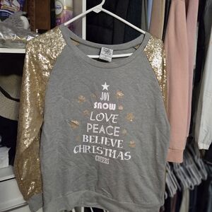 Kids' Gray & Gold Sequin Christmas Sweatshirt - Holiday Graphic